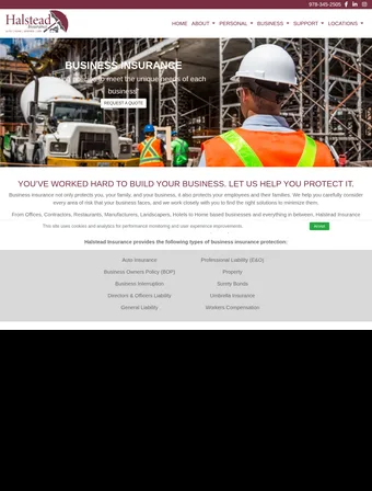Business insurance page of the redesigned Halstead Insurance site