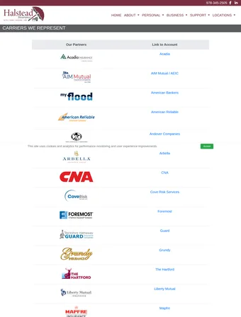 Carriers page of the redesigned Halstead Insurance site