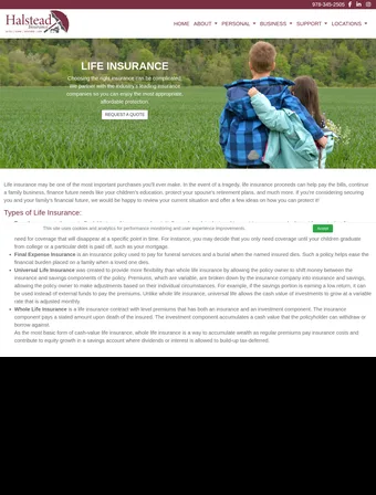 Life insurance page of the redesigned Halstead Insurance site