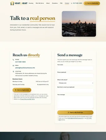 Contact page of the redesigned site