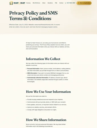 Privacy Policy page of the redesigned site