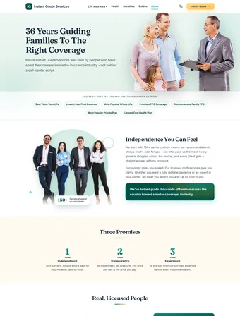 About page of the redesigned Insure Instant Quote site
