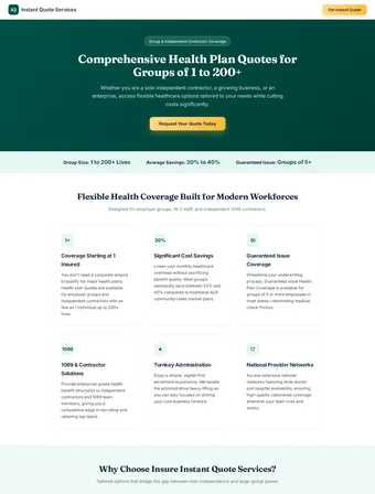 Group Health Plans page of the redesigned Insure Instant Quote site