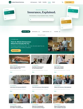 Guides Library page of the redesigned Insure Instant Quote site