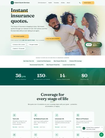 The redesigned Insure Instant Quote Services homepage