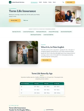 Term Life page of the redesigned Insure Instant Quote site