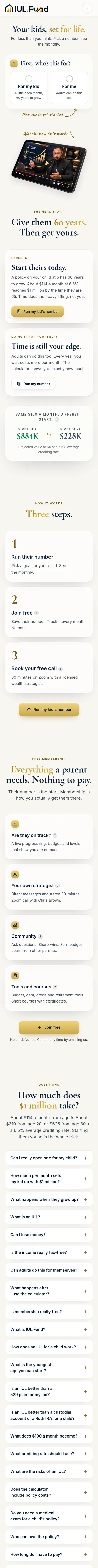 Same-day capture of the live IUL.Fund homepage at iPhone size