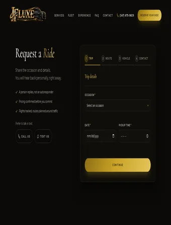 The Request a Ride quote form, live