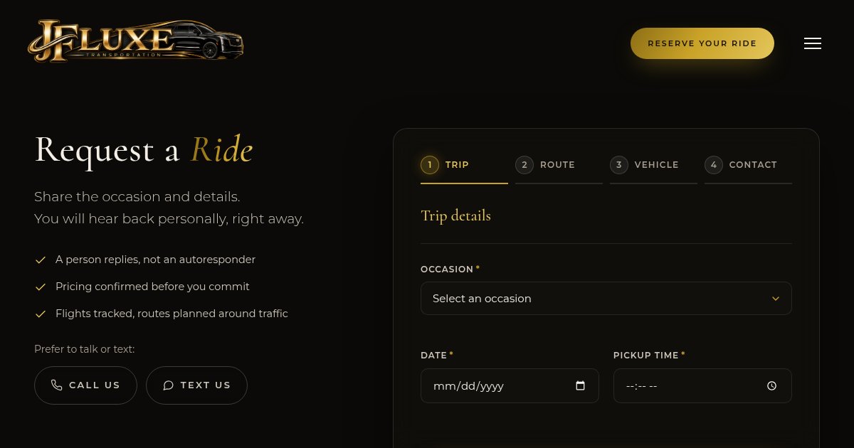 Request a Ride quote form, live