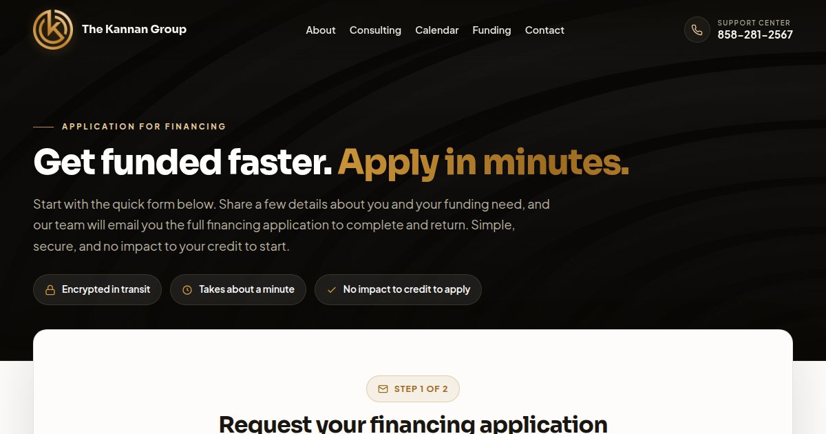 Apply for financing page, live