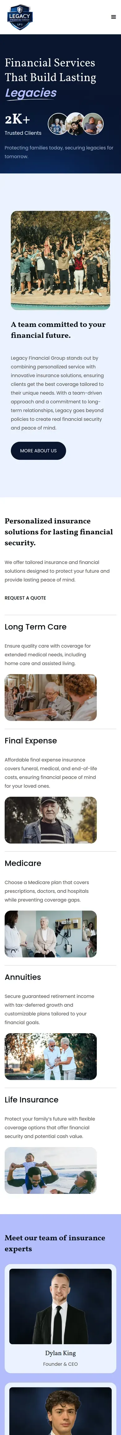 Same-day capture of the original Legacy Financial Group homepage at iPhone size