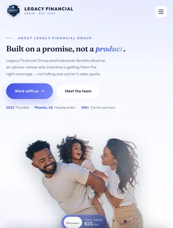 About page of the redesigned Legacy Financial Group site