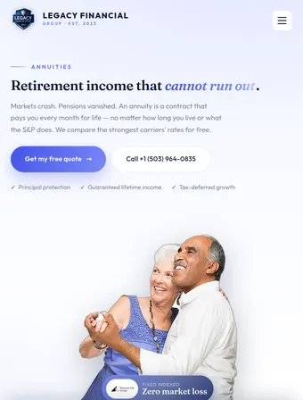 Annuities page of the redesigned Legacy Financial Group site