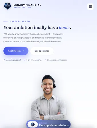 Careers page of the redesigned Legacy Financial Group site