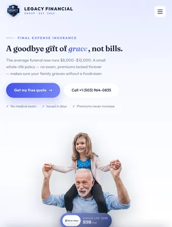 Final expense page of the redesigned Legacy Financial Group site