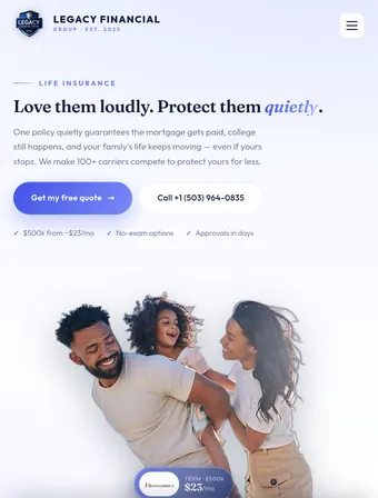 Life insurance page of the redesigned Legacy Financial Group site