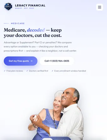 Medicare page of the redesigned Legacy Financial Group site