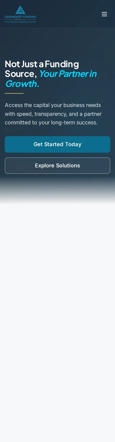 Original Legendary Funding homepage captured on an iPhone-size viewport