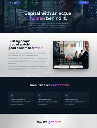 About page of the redesigned Legendary Funding site