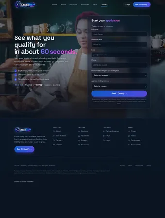 Contact page of the redesigned Legendary Funding site