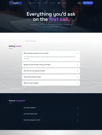 FAQ page of the redesigned Legendary Funding site
