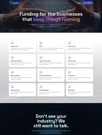 Industries page of the redesigned Legendary Funding site