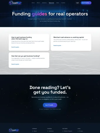 Resources page of the redesigned Legendary Funding site