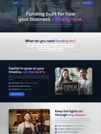 Solutions page of the redesigned Legendary Funding site