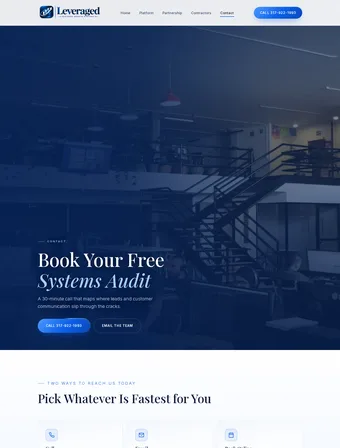 Contact page of the redesigned Leveraged Investments site