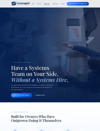 Partnership pricing page of the redesigned Leveraged Investments site