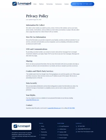 Privacy Policy page of the redesigned Leveraged Investments site