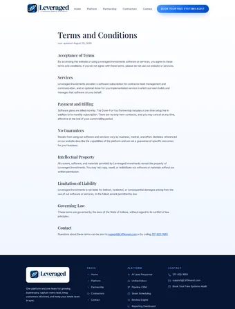 Terms and Conditions page of the redesigned Leveraged Investments site