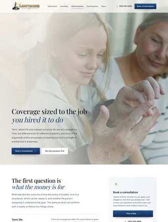 Lighthouse Legacy Strategies life insurance page, live