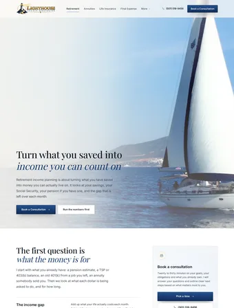 Lighthouse Legacy Strategies retirement income page, live