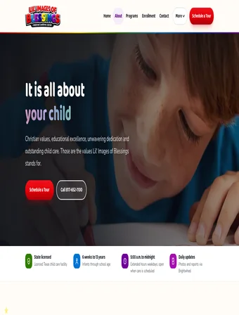 About page of the redesigned Lil' Images of Blessings site