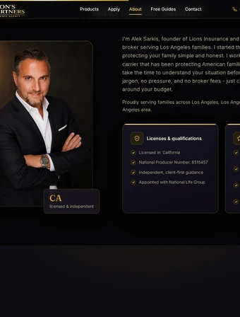 About tile for the redesigned Lion Insurance site