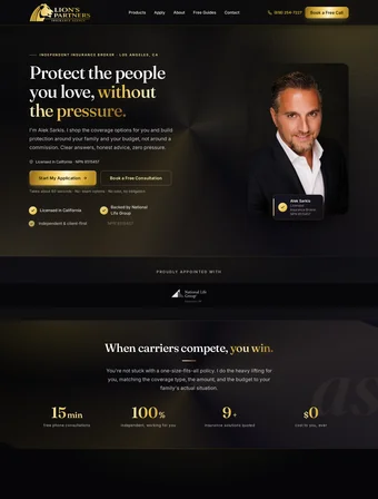 The redesigned Lion Insurance homepage