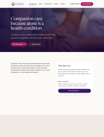 Companion Care page of the redesigned Loyalty Residence Care site