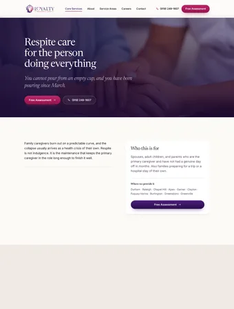 Respite Care page of the redesigned Loyalty Residence Care site
