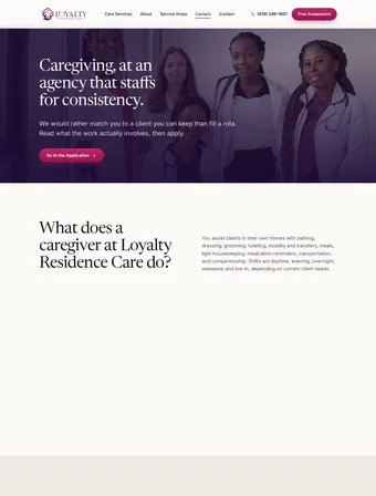 Careers page of the redesigned Loyalty Residence Care site