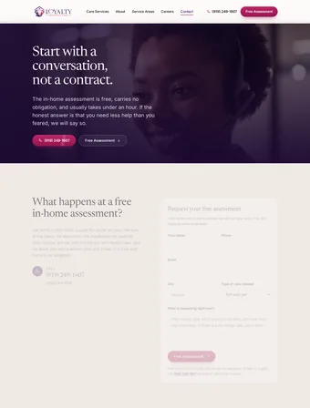 Contact page of the redesigned Loyalty Residence Care site