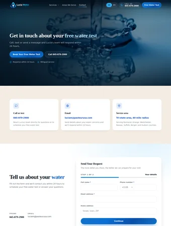 Contact page of the redesigned Lucia Water Solutions site