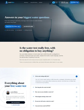 FAQ page of the redesigned Lucia Water Solutions site
