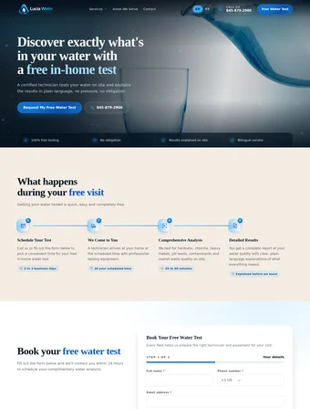 Free Water Testing page of the redesigned Lucia Water Solutions site