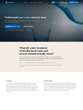 Water Glossary page of the redesigned Lucia Water Solutions site