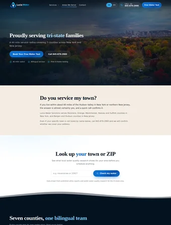 Service Areas page of the redesigned Lucia Water Solutions site