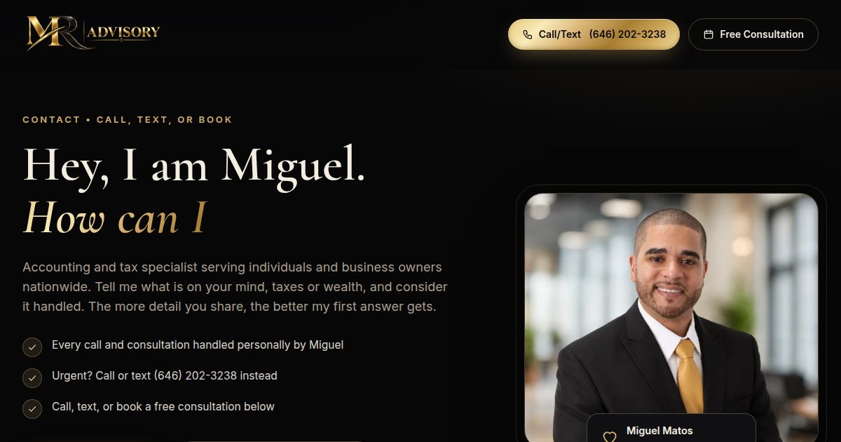 Contact Miguel Matos page, live