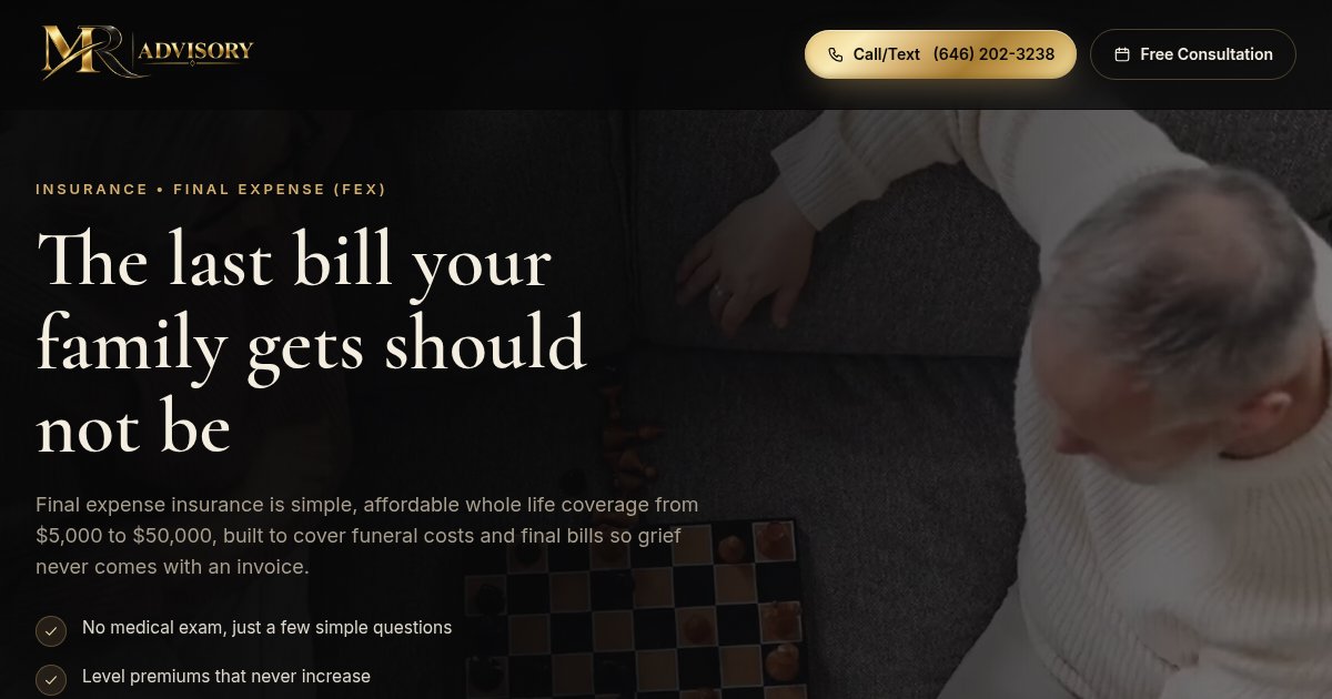 Final expense insurance page, live