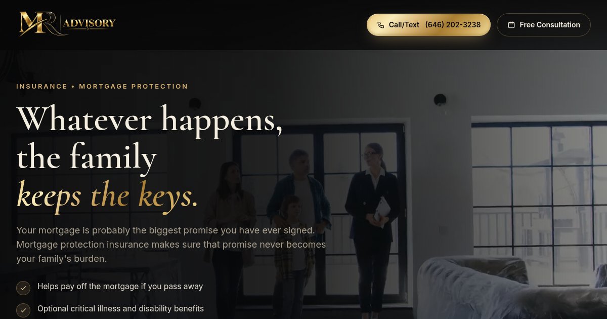 Mortgage protection insurance page, live