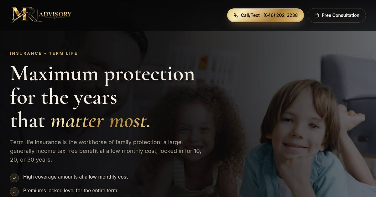 Term life insurance quotes page, live
